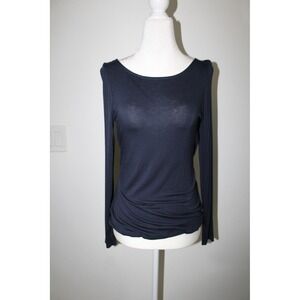 Bordeaux Anthropologie Navy Long Sleeve Surplice V-Back Ruched Top Small NWT